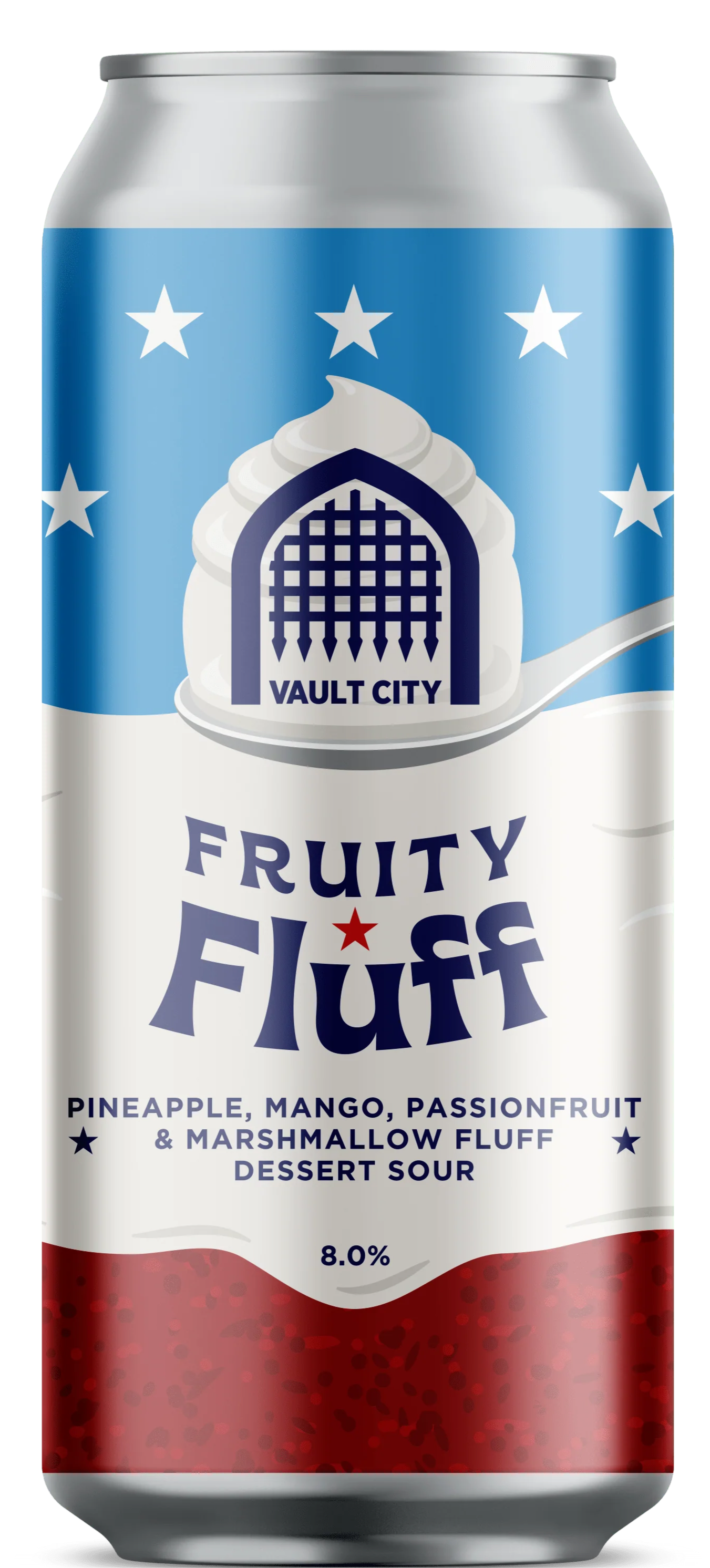 Can of Fruity Fluff dessert sour beer by Vault City from the UK
