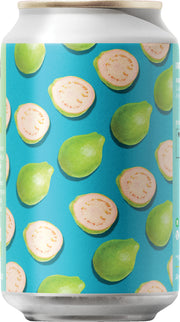 Beer can with guava pattern on a blue background