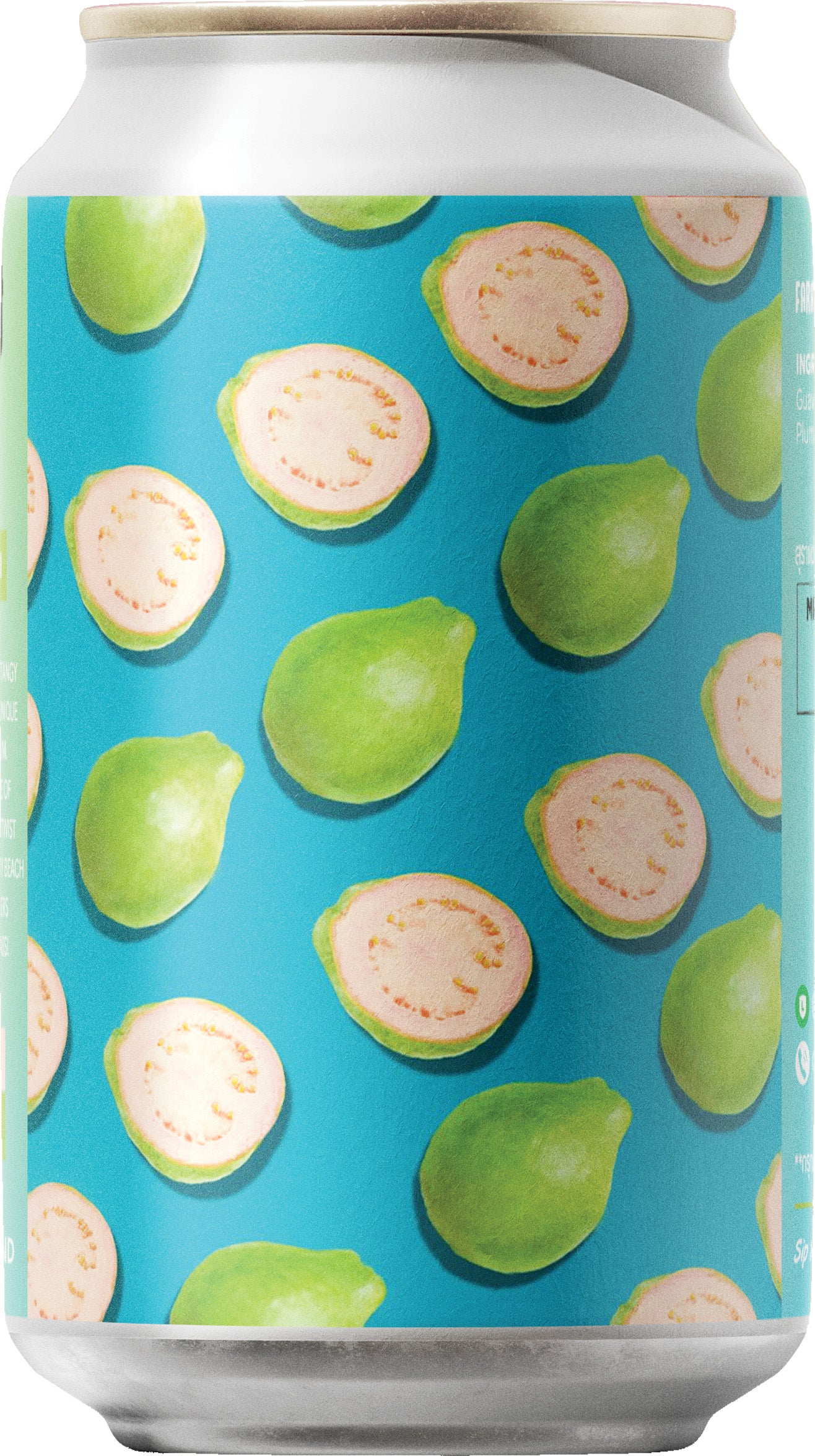 Beer can with guava pattern on a blue background