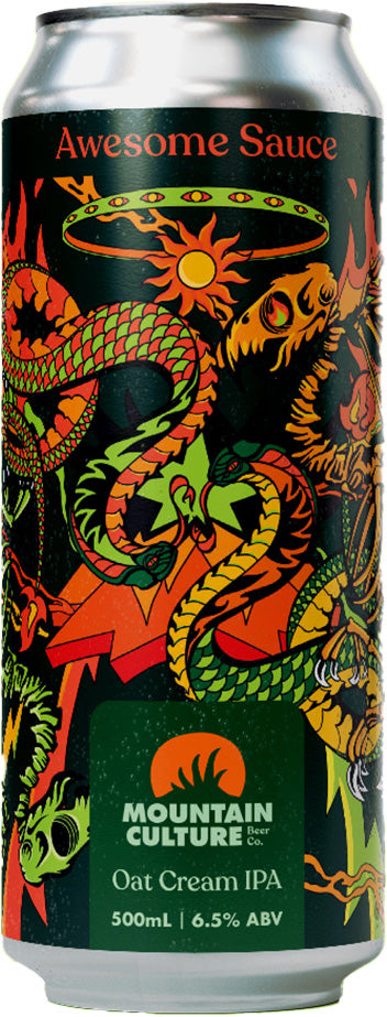 Can of Mountain Culture Oat Cream IPA with colourful dragon design