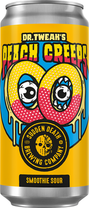 Can of Dr. Tweak's Peach Creep from Sudden Death Brewing Company with colourful design