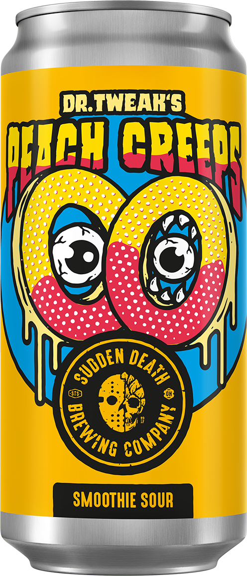 Can of Dr. Tweak's Peach Creep from Sudden Death Brewing Company with colourful design